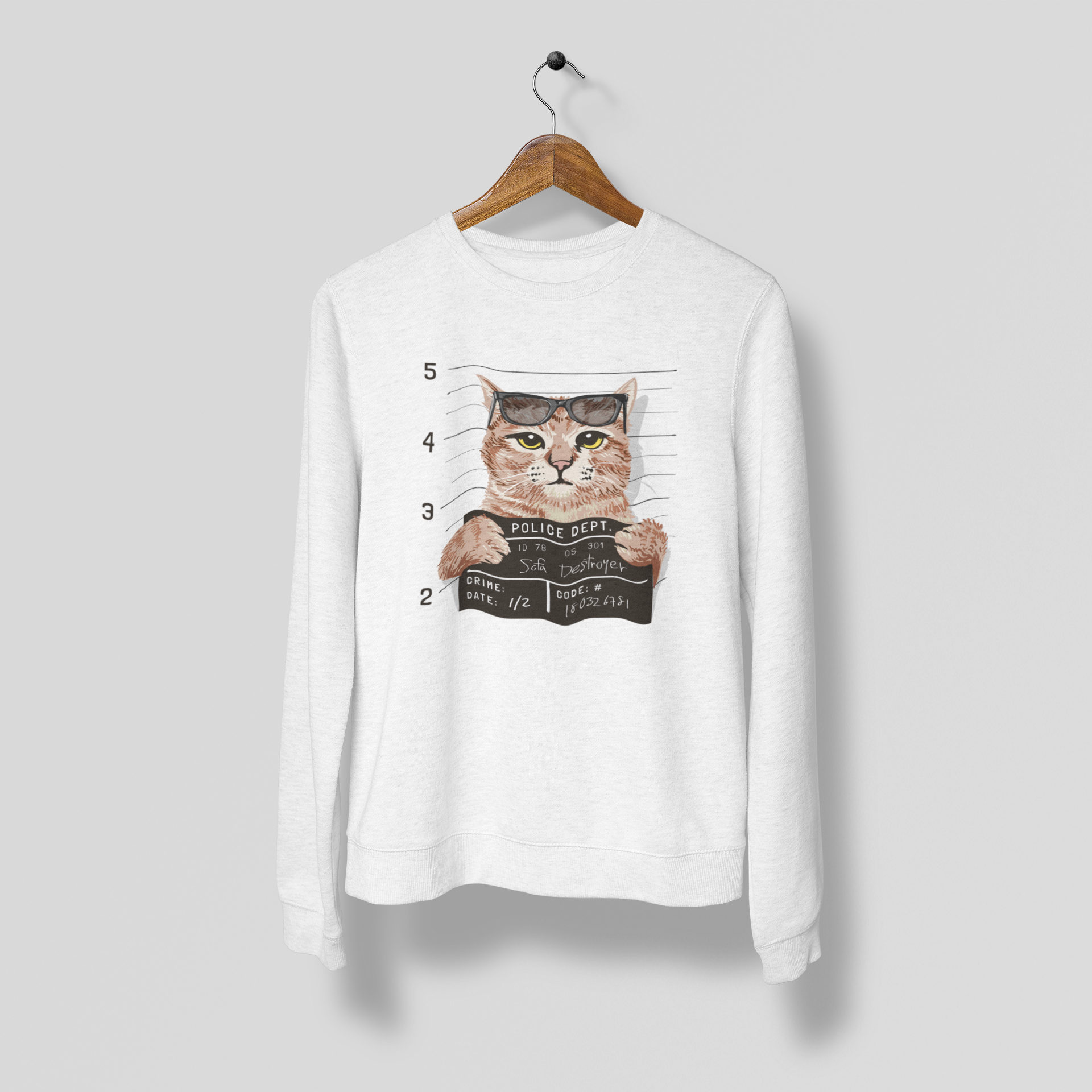 Cute Funny Cat Print Sweatshirt White