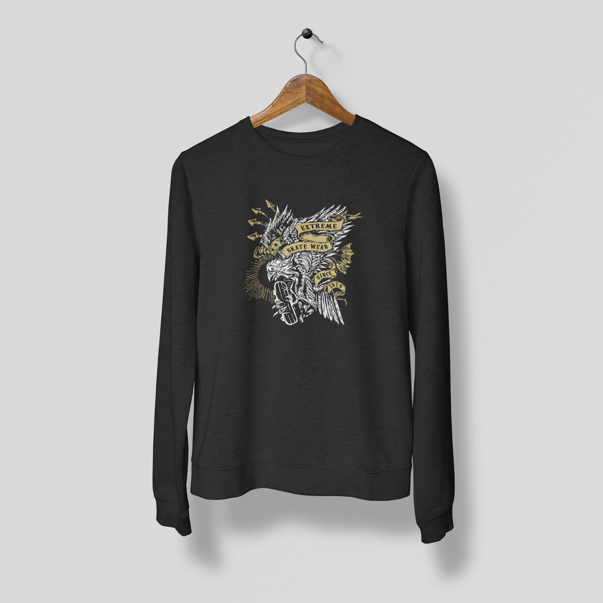 Iconic Eagle holding Skate Print Sweatshirt Black