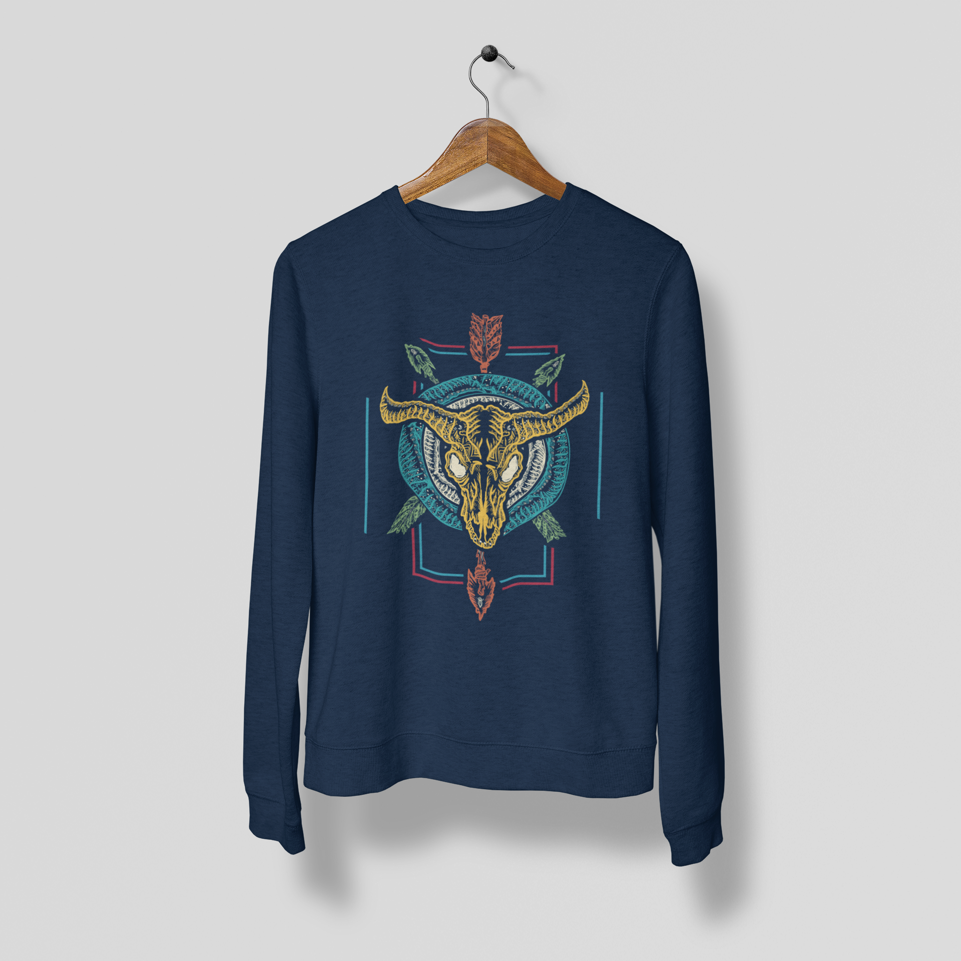 Bison Skull Print Sweatshirt Navy