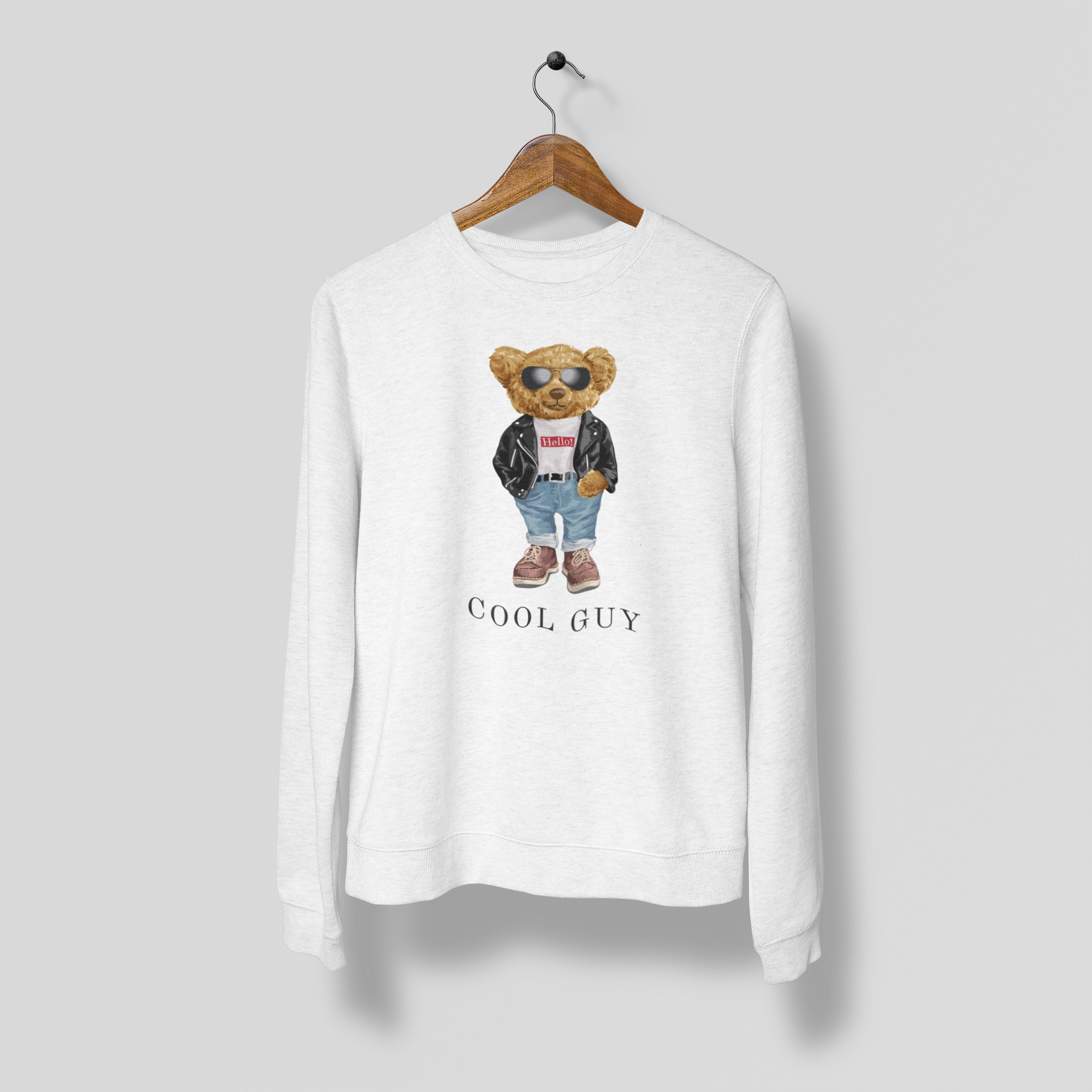 Cool Guy Iconic Bear Print Sweatshirt Men White