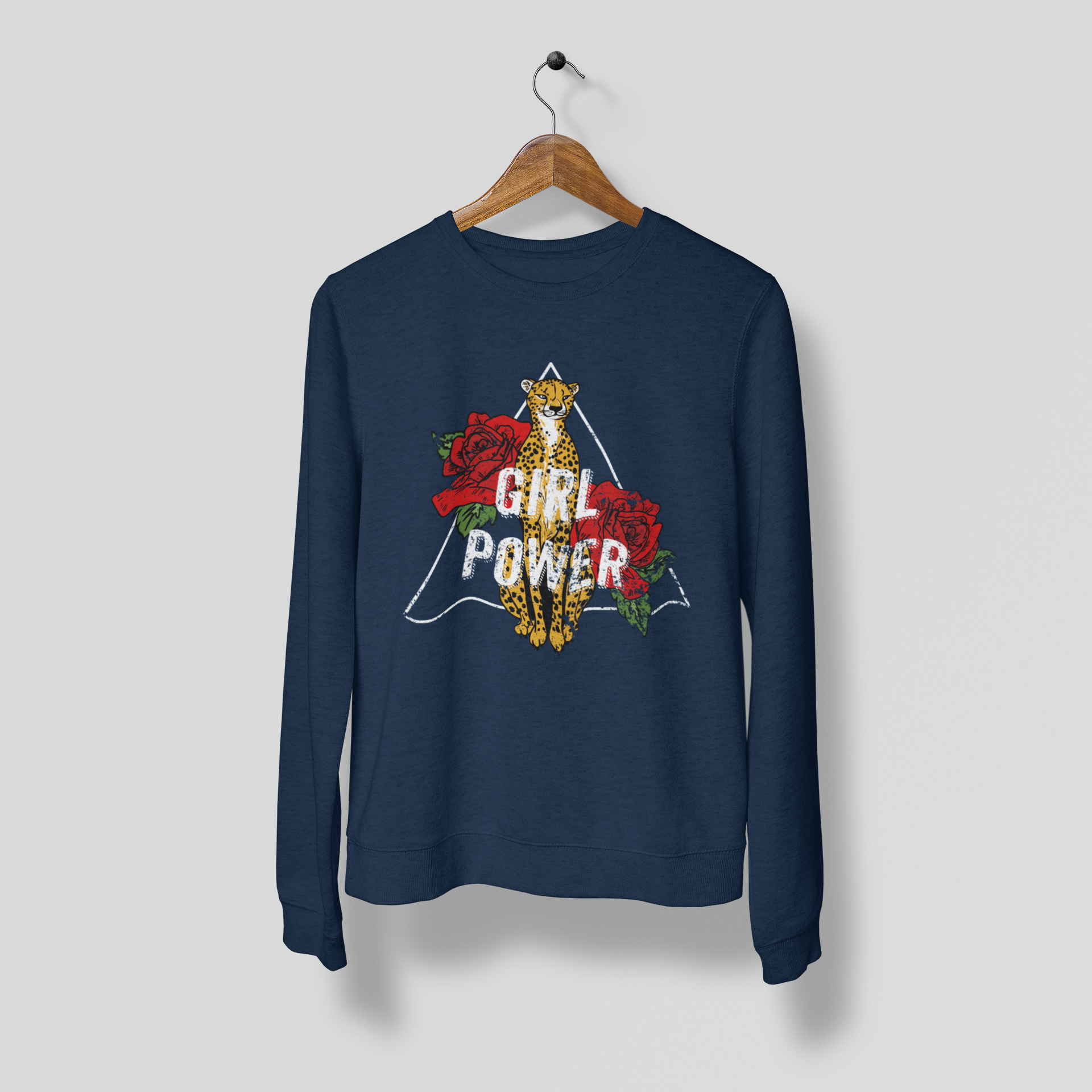 Leopard Girl Power Slogan Print Sweatshirt Women Navy