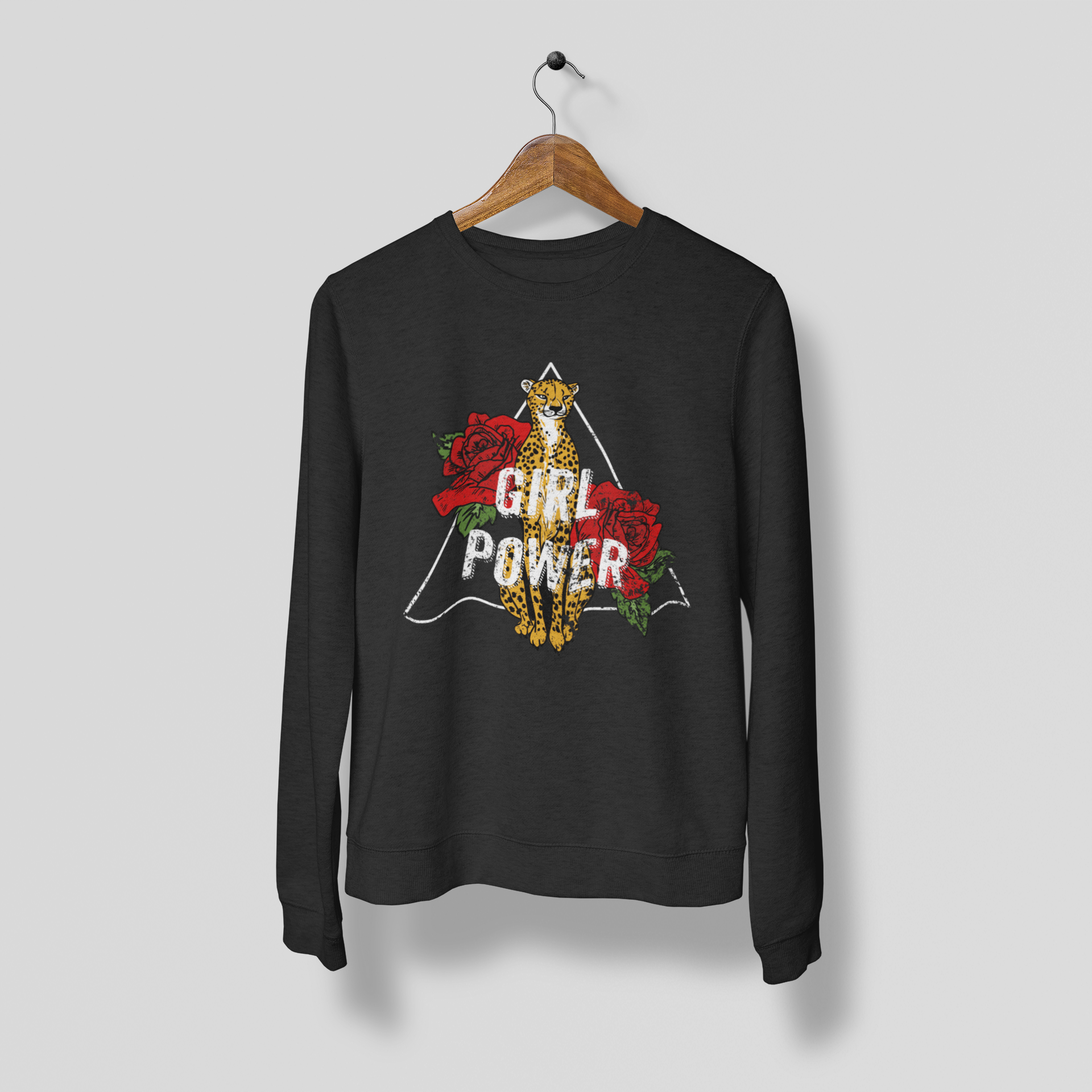 Leopard Girl Power Slogan Print Sweatshirt Women Black