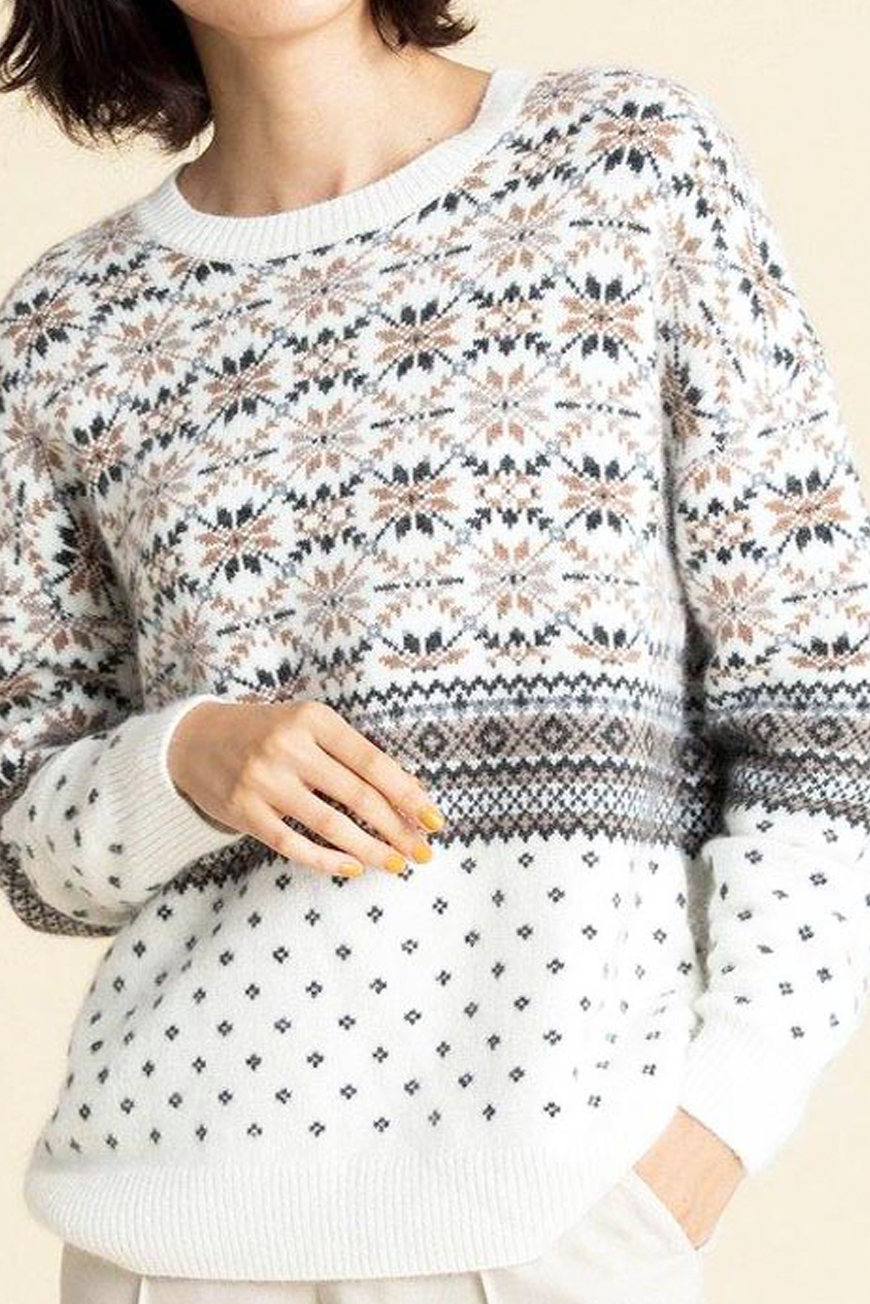 Vintage Crew Neck Jacquard Sweater