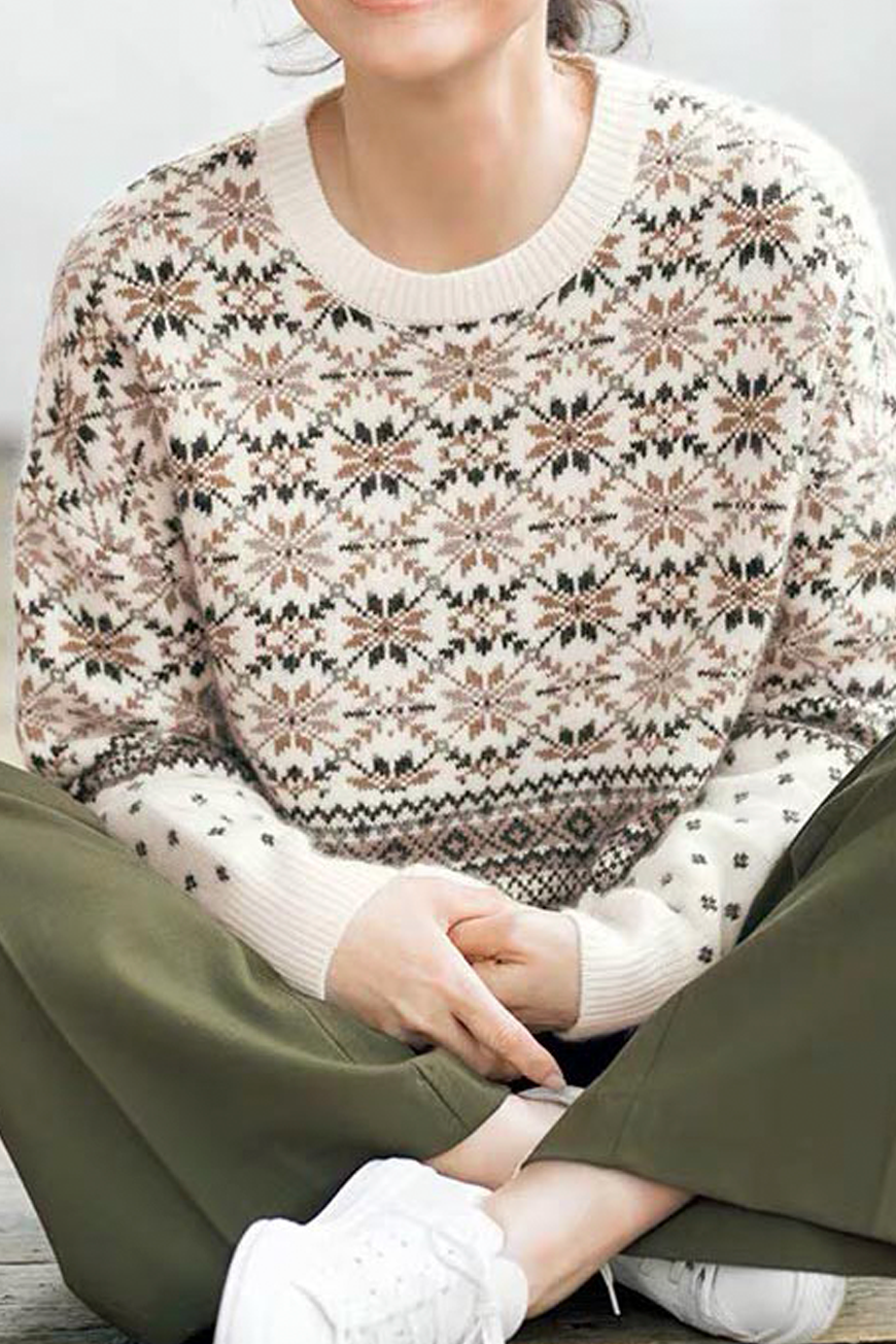 Vintage Crew Neck Jacquard Sweater